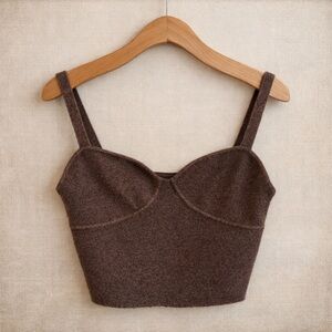 WILFRED Knit Bustier Crop Top Brown Fitted Strap Camisole